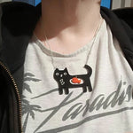 Playful Cat & Fish Acrylic Pendant Necklace