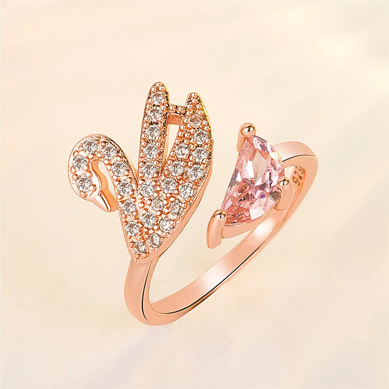 Swan Crystal Ring — Adjustable Rose Gold