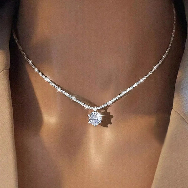 Moissanite Solitaire Sterling Silver Pendant Necklace