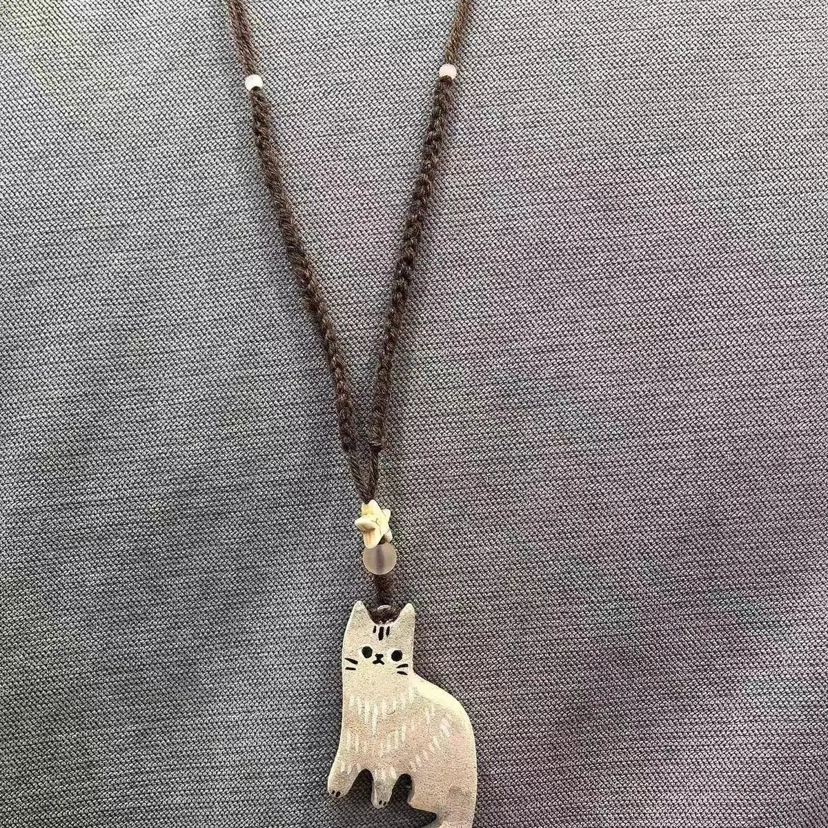 Vintage Cat & Star Pendant Necklace