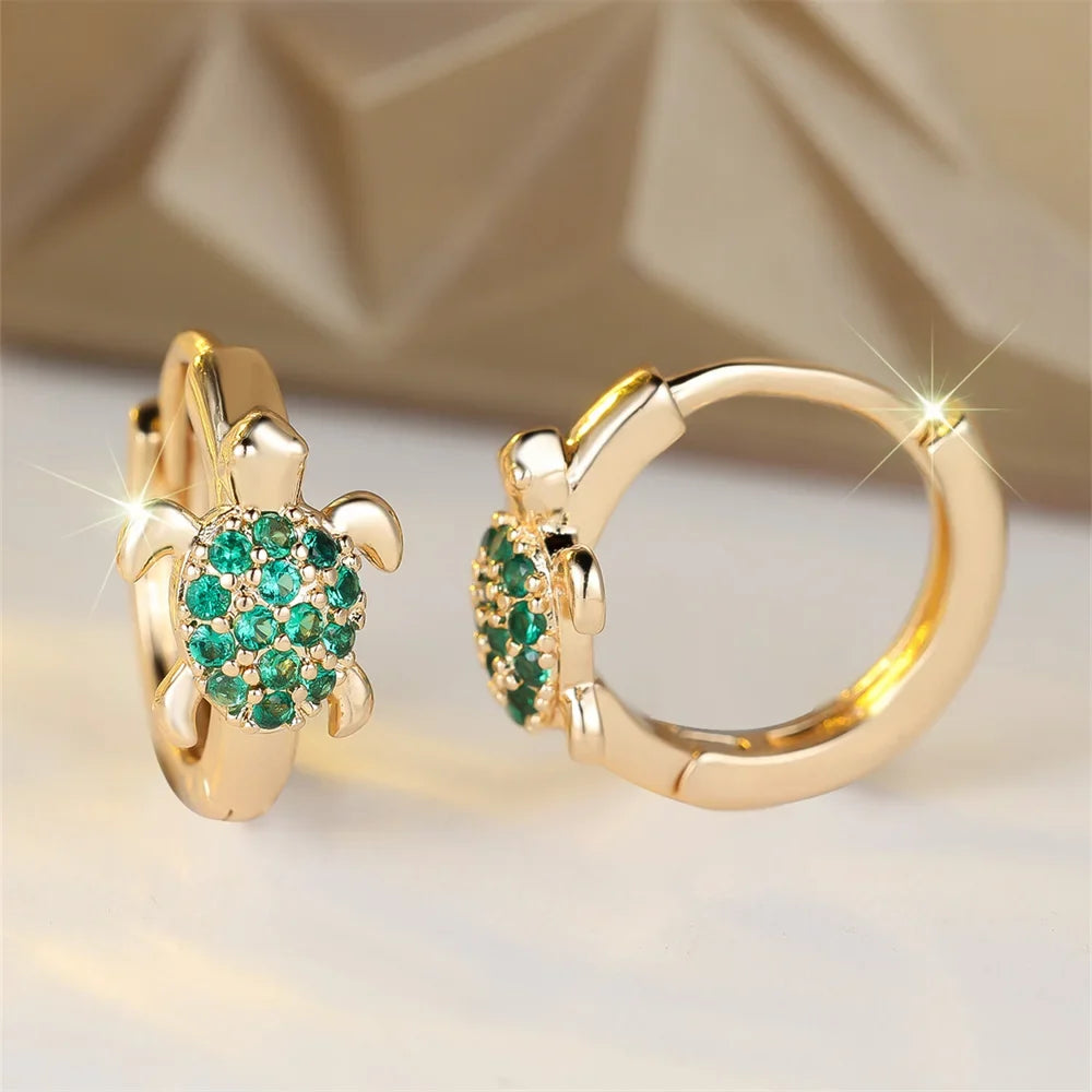 Sea Turtle Earrings with Sparkling Zirconia