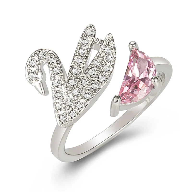 Swan Crystal Ring — Adjustable Rose Gold