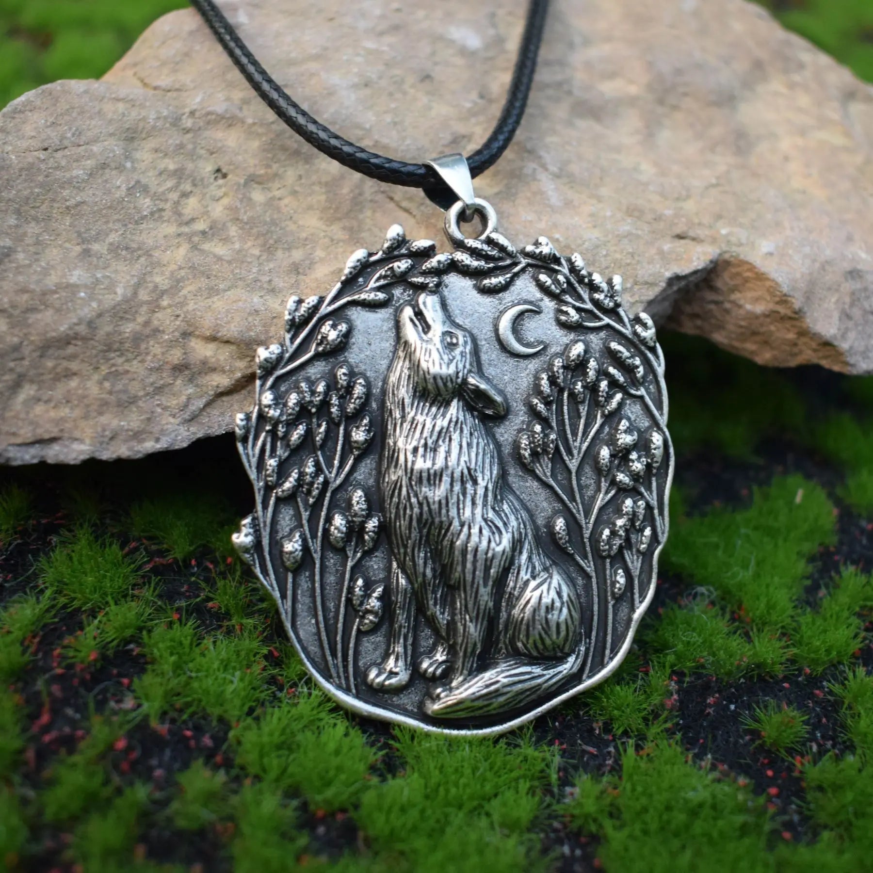 Moon Wolf Spirit Animal Pendant Necklace