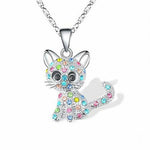 Silver Kitten & Colourful Zirconia Necklace