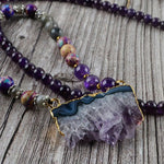 Amethyst, Jasper & Labradorite Druzy Beaded Necklace