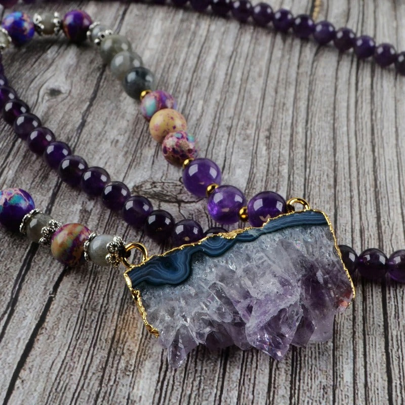 Amethyst, Jasper & Labradorite Druzy Beaded Necklace
