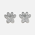 White Zirconia Paw Studs — Heart-Shaped Design