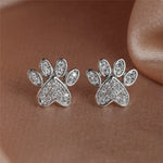 White Zirconia Paw Studs — Heart-Shaped Design