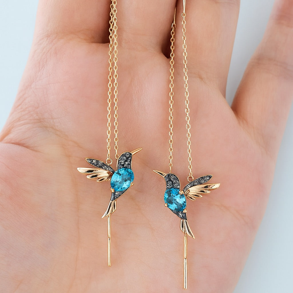 Hummingbird Enamel & Zirconia Earrings