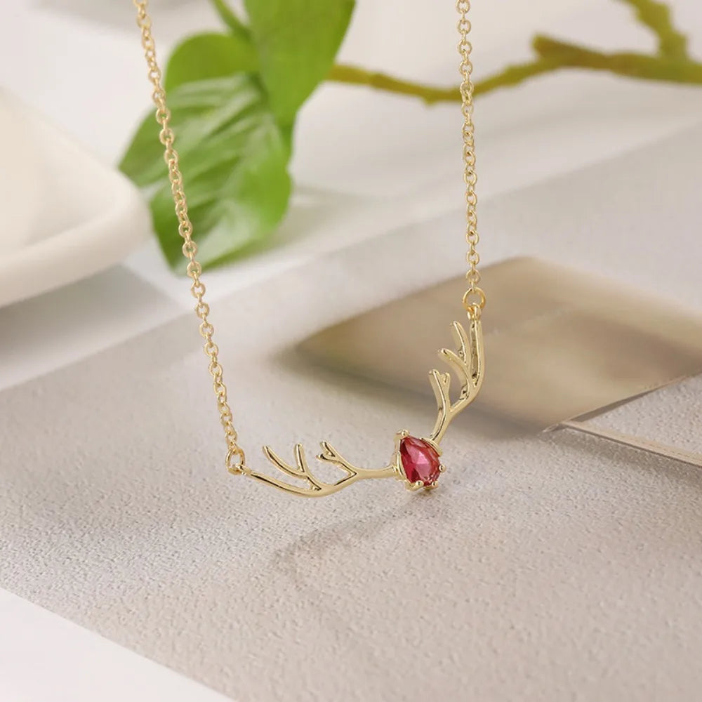 Antler Necklace with Delicate Heart Charm