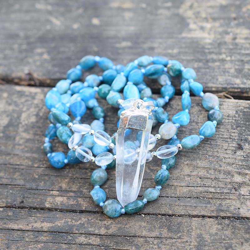 Blue Apatite & Clear Quartz Beaded Necklace