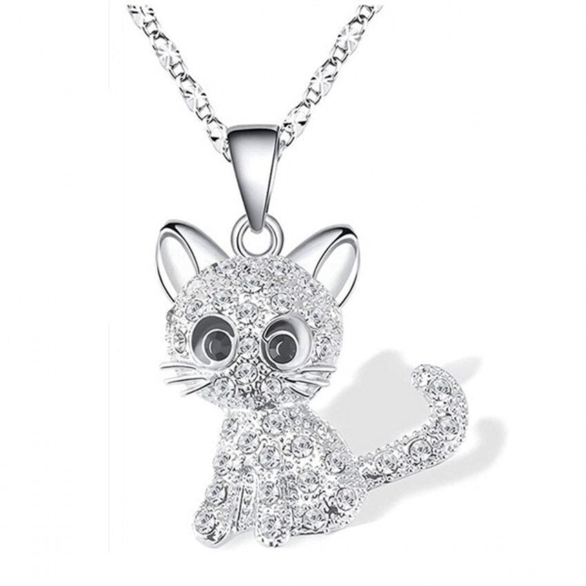 Silver Kitten & Colourful Zirconia Necklace