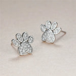 White Zirconia Paw Studs — Heart-Shaped Design