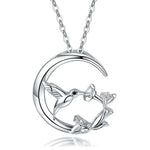 Moon & Bird Vintage Silver Pendant Necklace