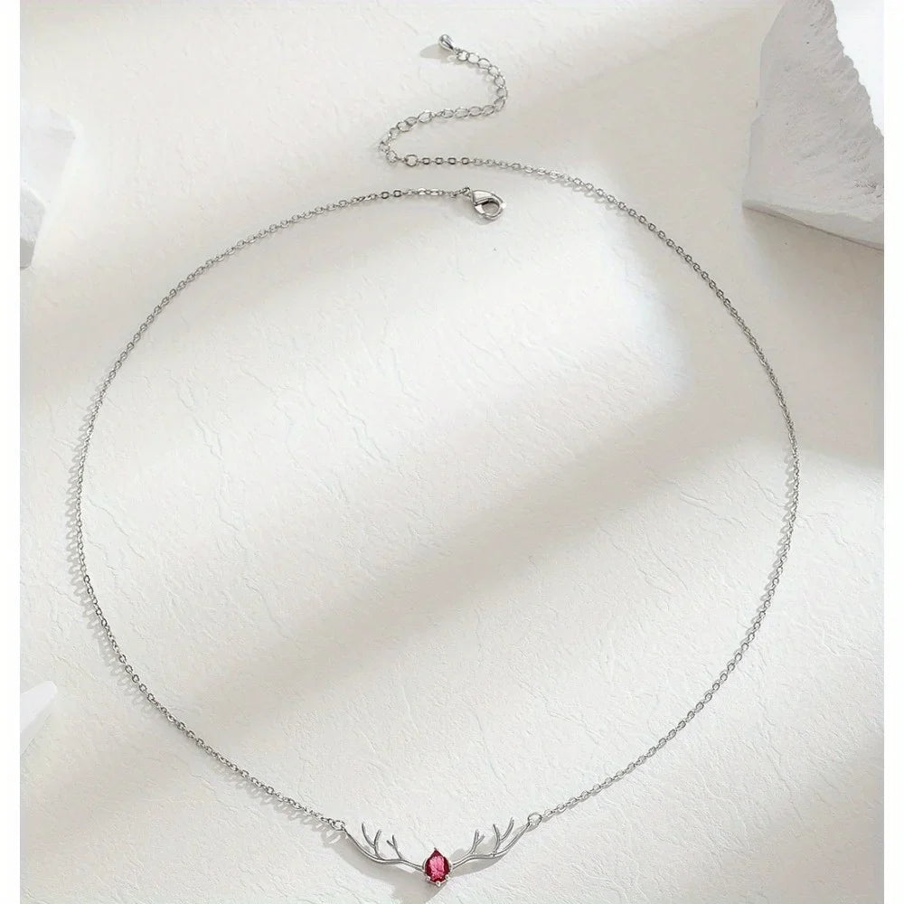 Antler Necklace with Delicate Heart Charm