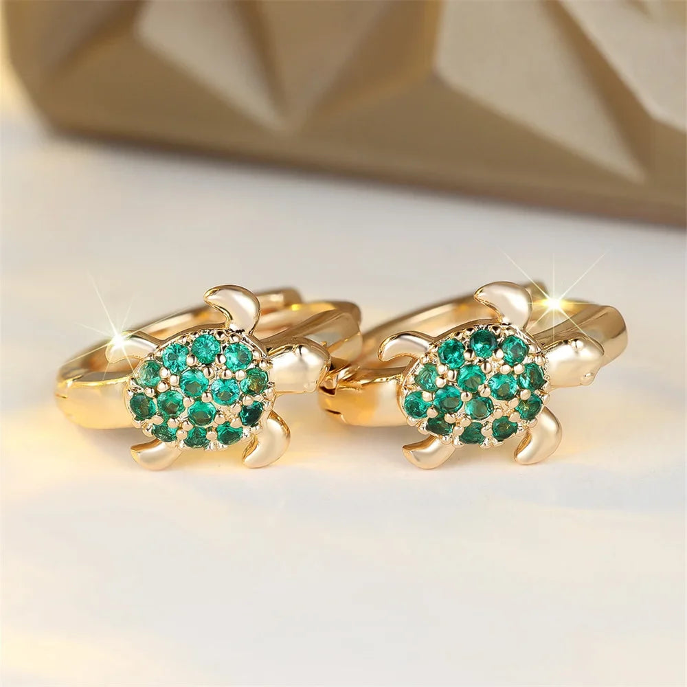 Sea Turtle Earrings with Sparkling Zirconia