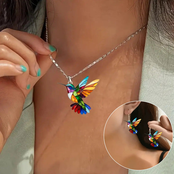 Beautiful Hummingbird Pendant with Matching Earrings