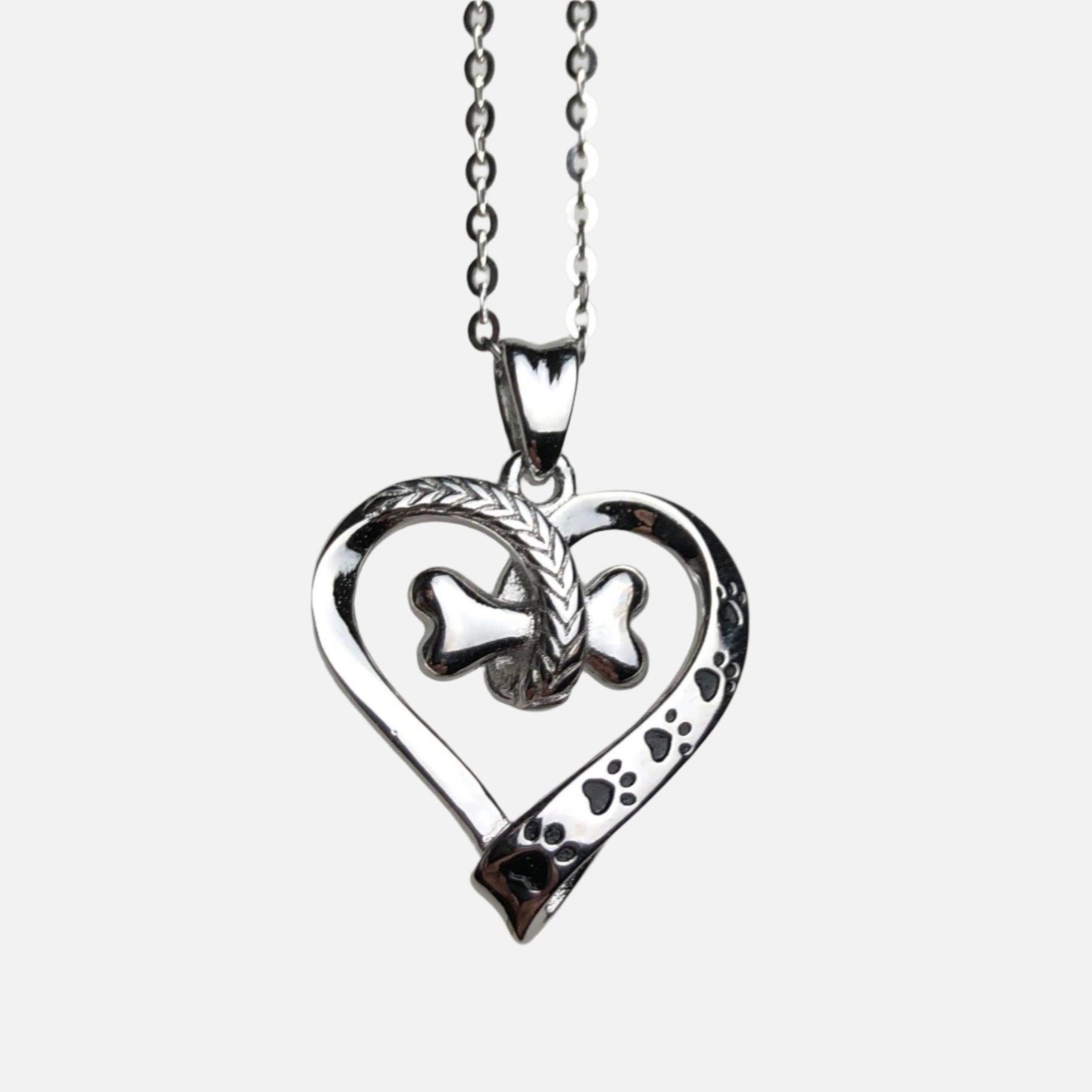 Dog Paw & Heart Stainless Steel Pendant
