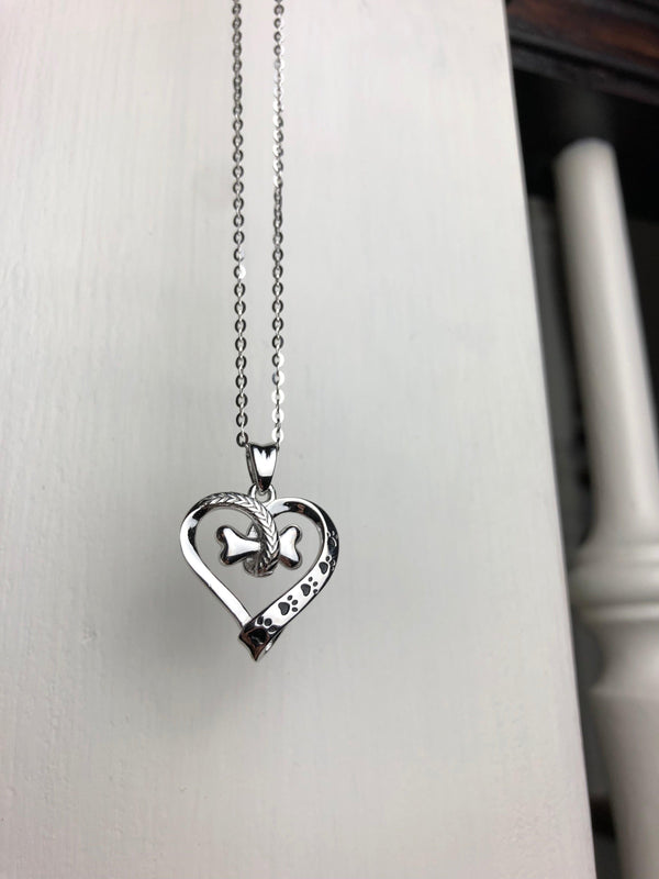 Dog Paw & Heart Stainless Steel Pendant