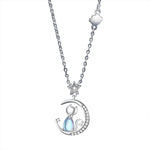 Sterling Silver Cat & Moon Necklace