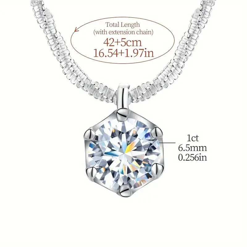 Moissanite Solitaire Sterling Silver Pendant Necklace