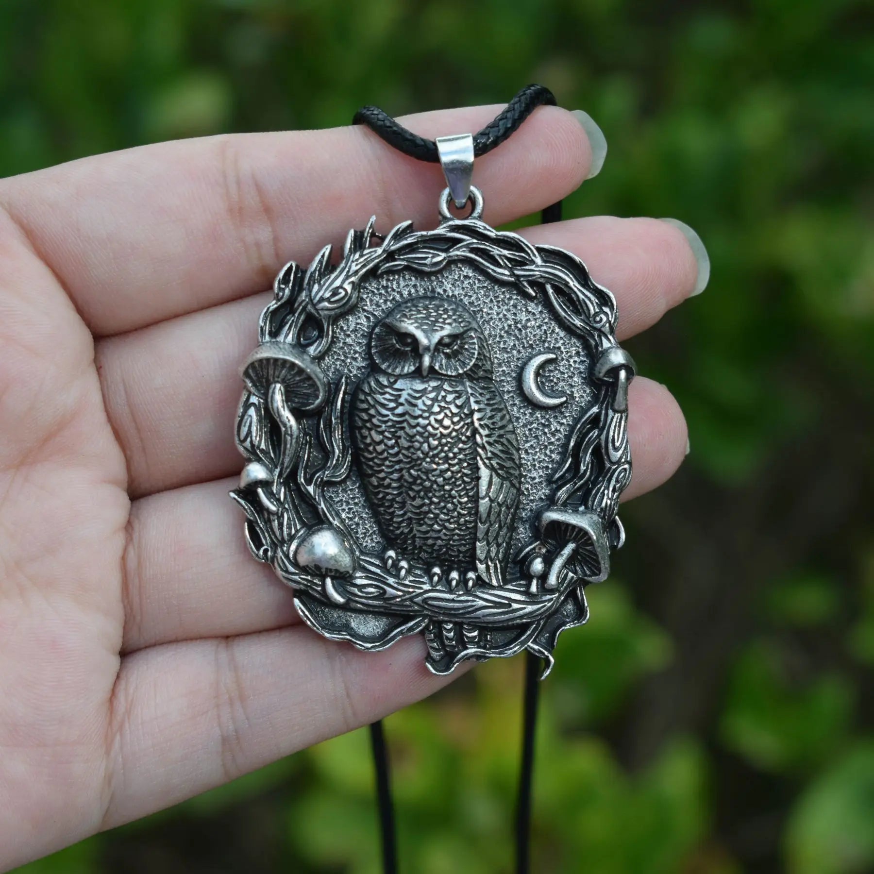 Mystic Owl, Moon & Mushroom Pendant Necklace