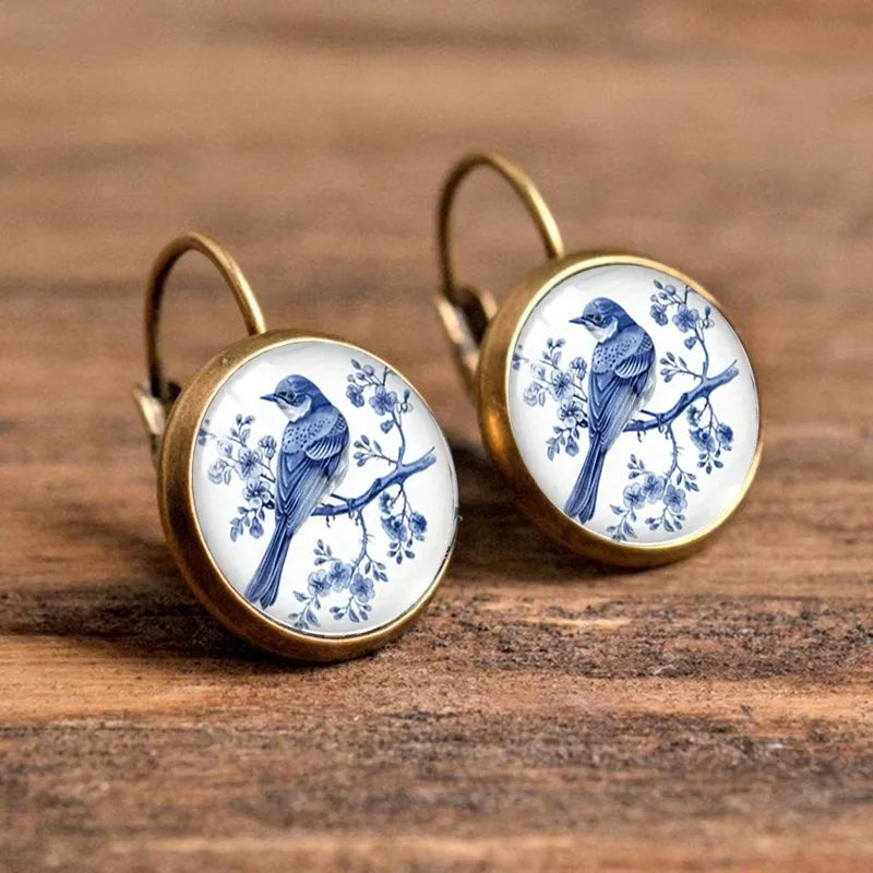 Vintage Blue Ekster Glasdome Earrings