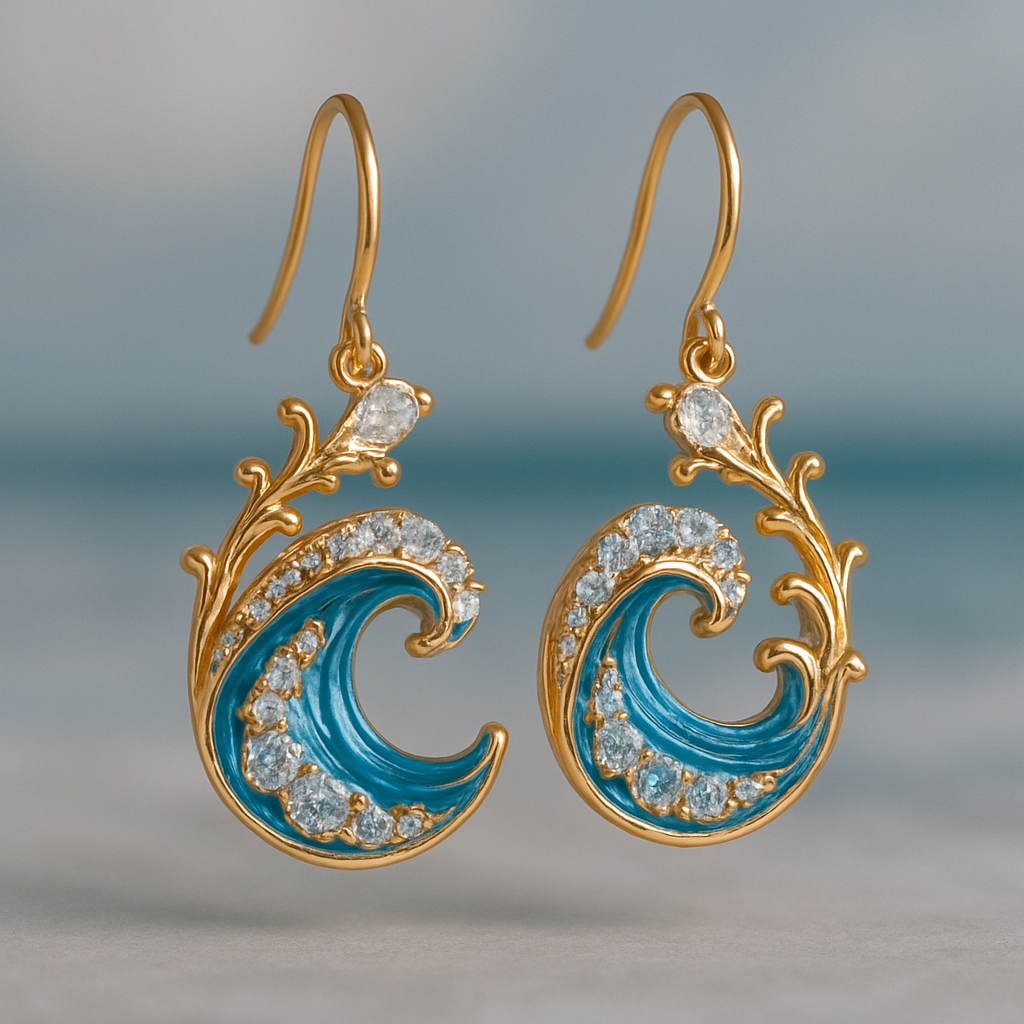 Golden Radiant Ocean Wave Earrings