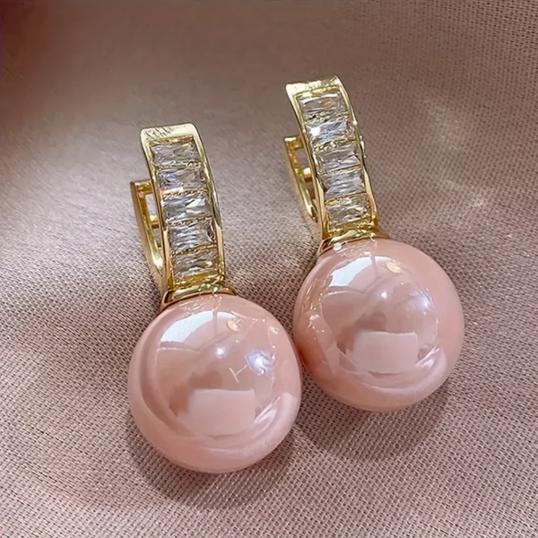 Golden Pink Pearl & Zircon Earrings