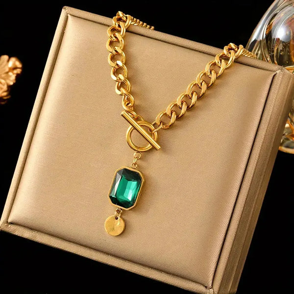 Gold Necklace with Emerald Pendant