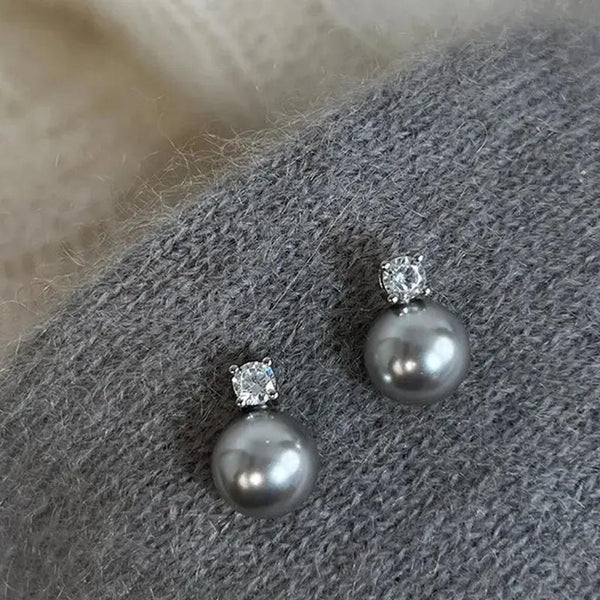 Elegant Black Pearl & Zircon Earrings