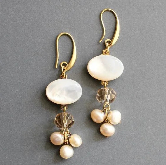 White Stone Daisy Drop Earrings