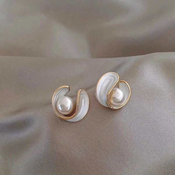 Golden White Opal Daisy Drop Earrings