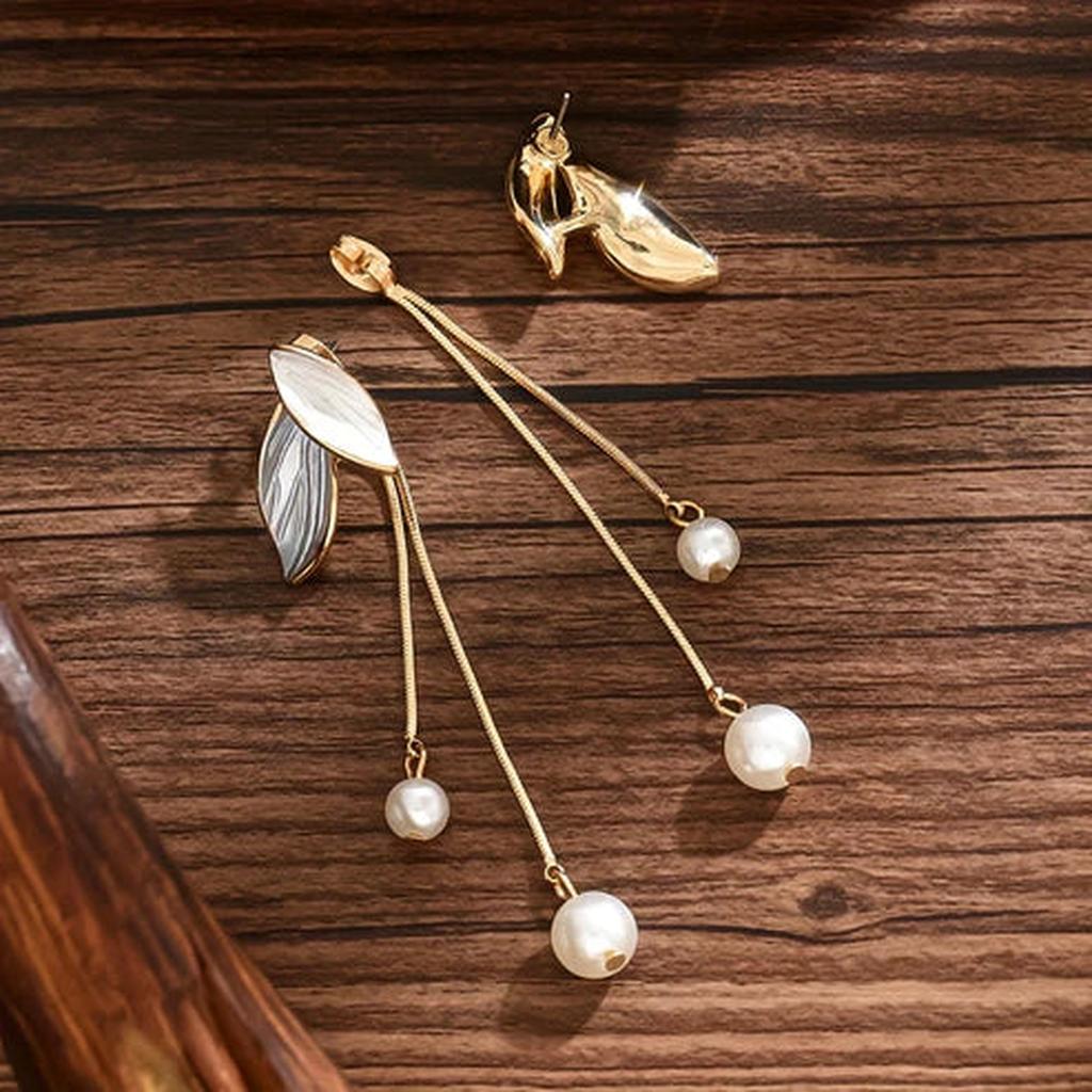 Pearl Leaf Drop Earrings