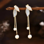 Pearl Leaf Drop Earrings