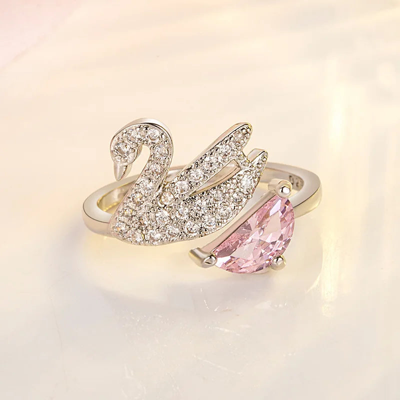 Swan Crystal Ring — Adjustable Rose Gold