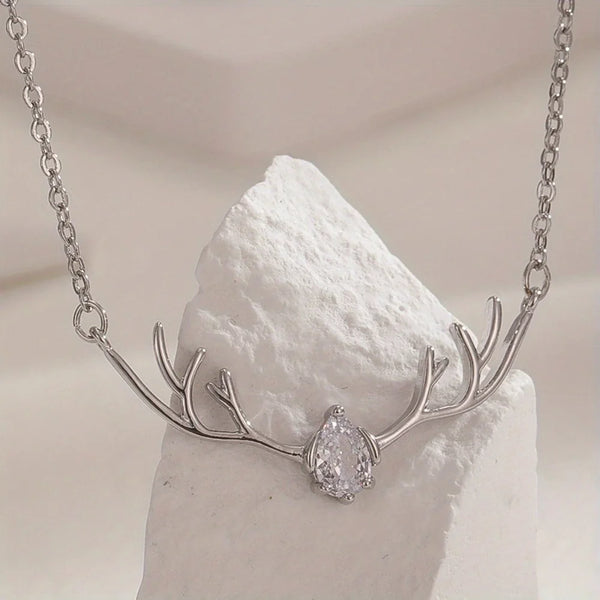 Antler Necklace with Delicate Heart Charm