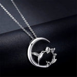 Moon & Bird Vintage Silver Pendant Necklace