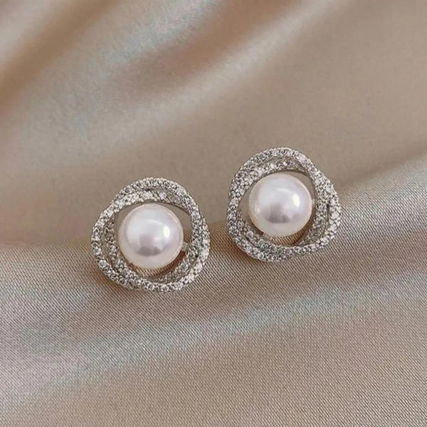 Sparkling Spiral Pearl Earrings