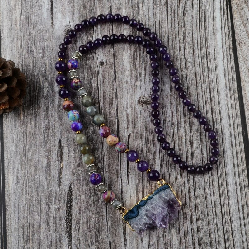 Amethyst, Jasper & Labradorite Druzy Beaded Necklace