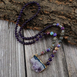 Amethyst, Jasper & Labradorite Druzy Beaded Necklace