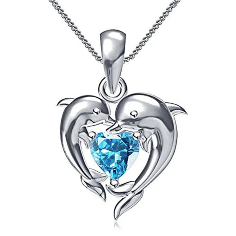 Blue Heart Dolphin Love Necklace