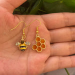 Gold Bee & Honeycomb Crystal Earrings