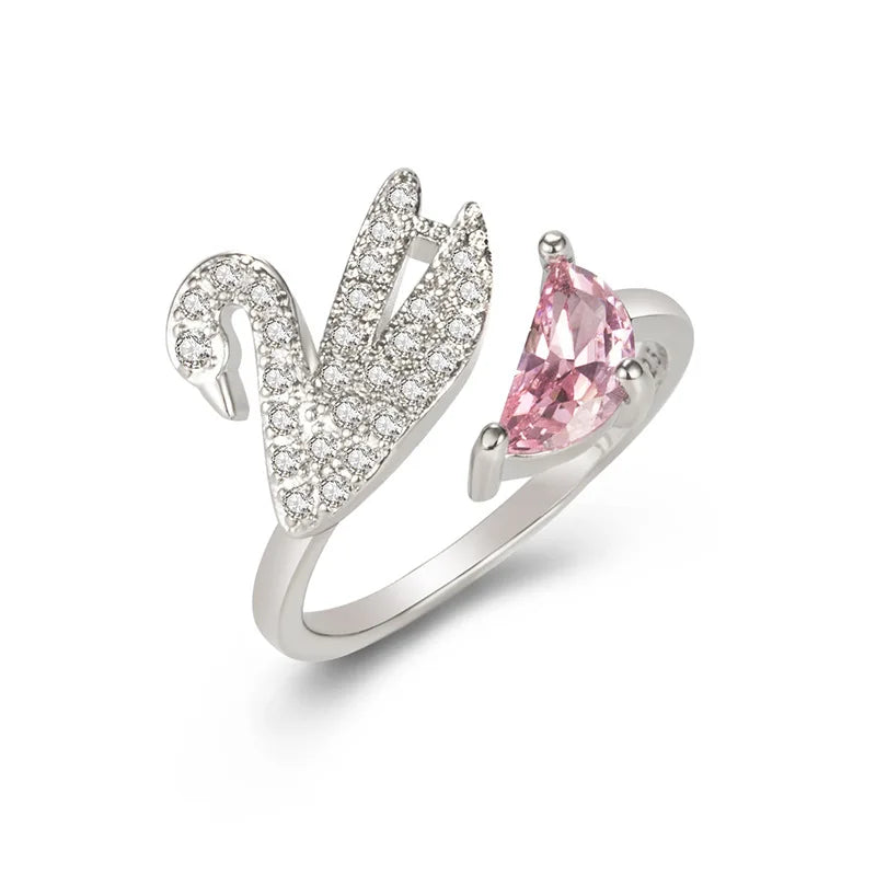 Swan Crystal Ring — Adjustable Rose Gold
