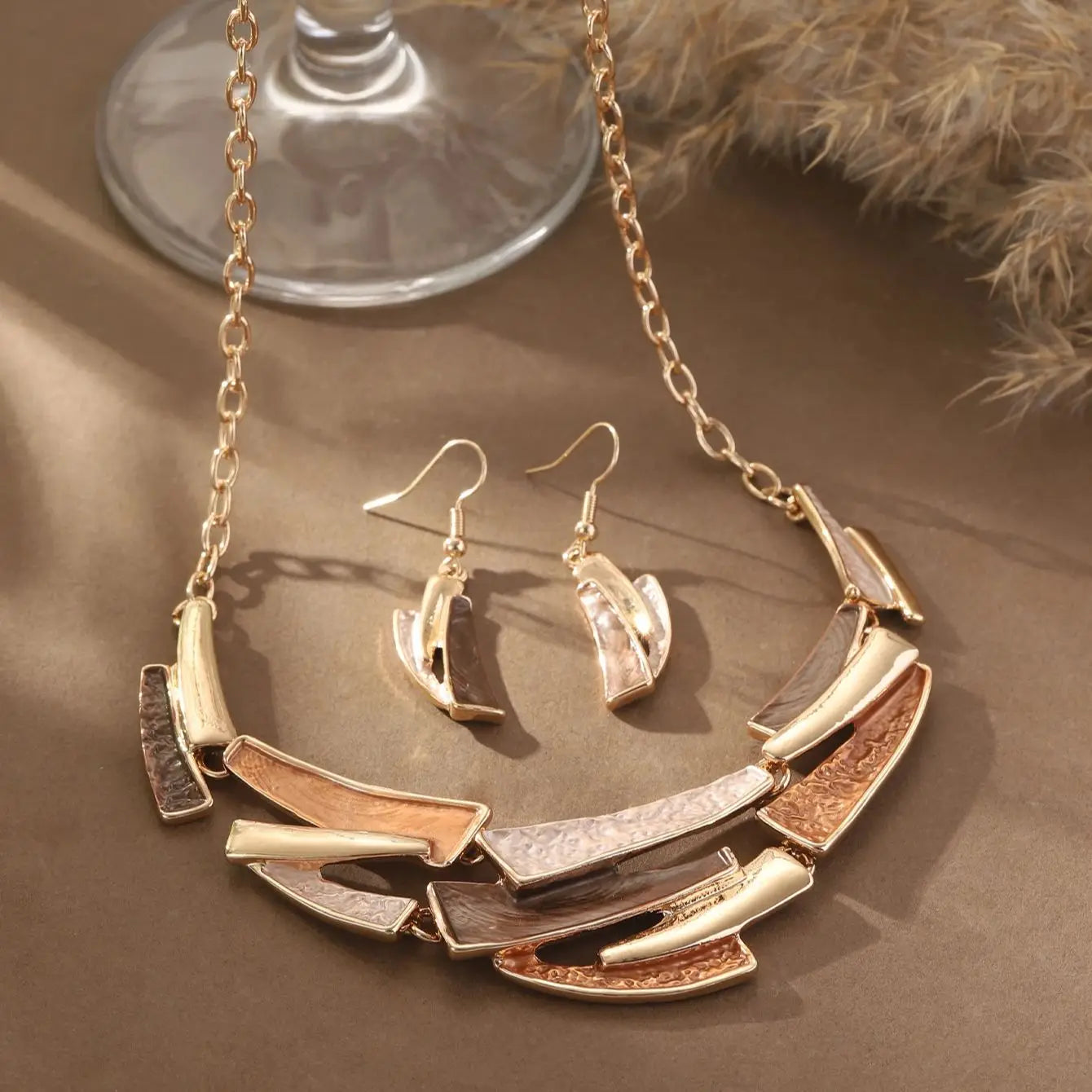 Geometric Enamel Necklace & Earrings Set