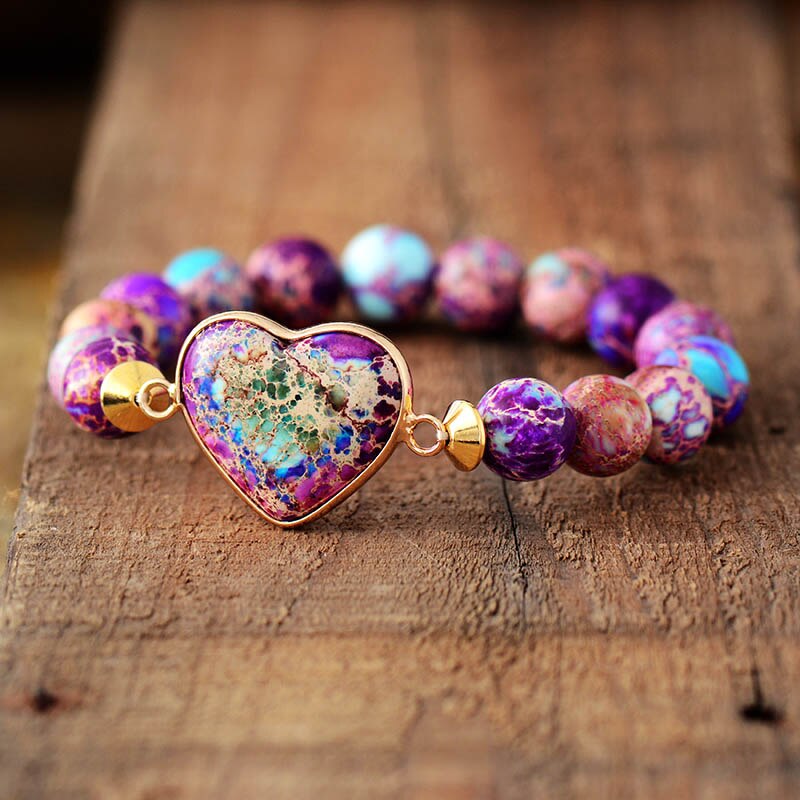 Handmade Purple Jasper LOVE Beaded Bracelet