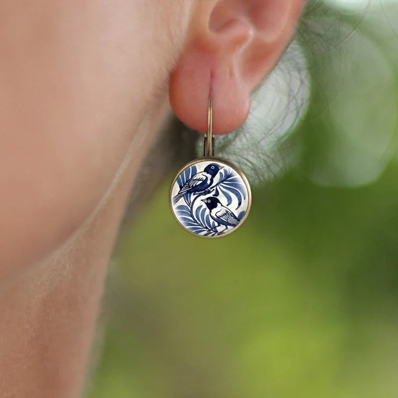 Vintage Blue Ekster Glasdome Earrings