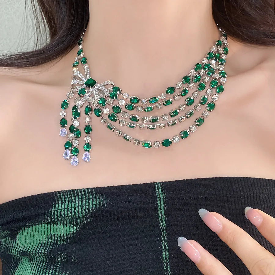Vintage Bow & Crystal Pendant Necklace