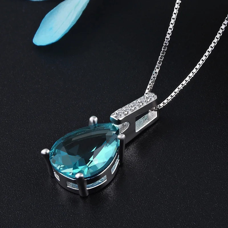 Sterling Silver Blue Waterdrop Pendant Necklace