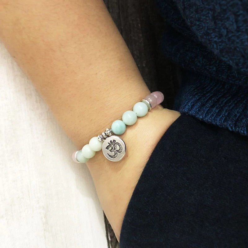 Rose Quartz & Amazonite Beaded Mala Bracelet